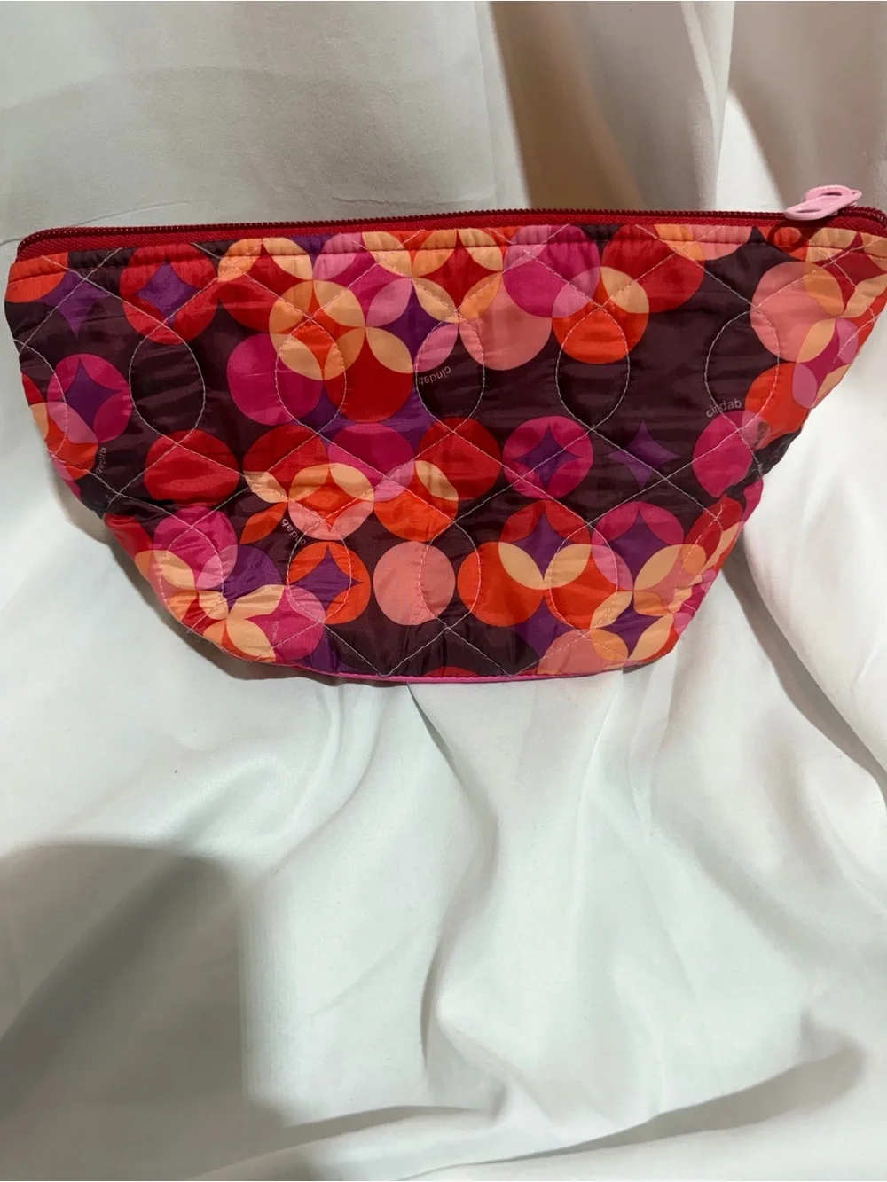 Cinda b Pink & Red Quilted Cosmetic Pouch
